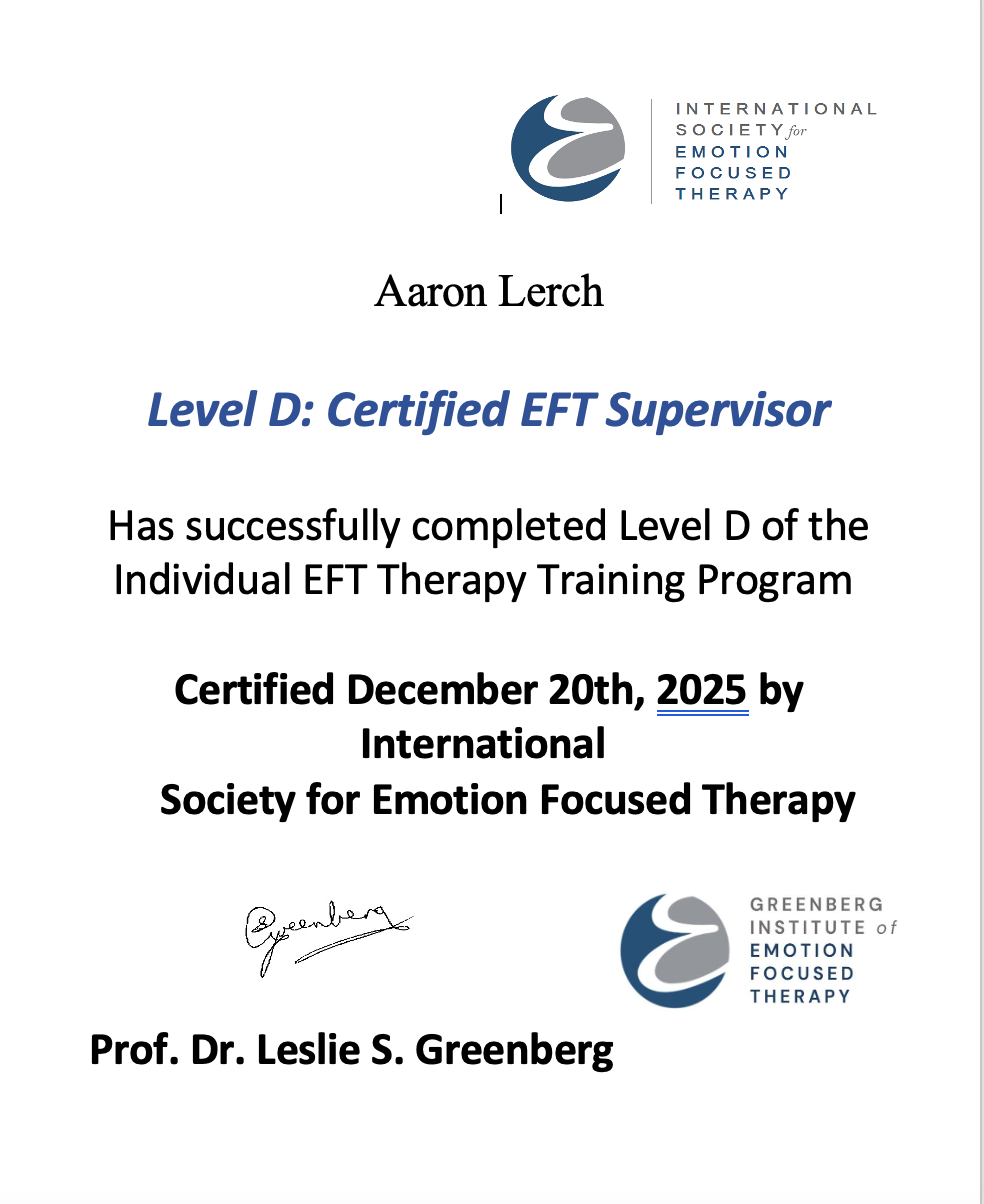 ISEFT Certified EFT Supervisor Certificate — Aaron Lerch, December 2025